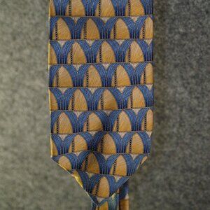 Today’s Man Tie Blue Yellow Arch Pattern Made in Italy Silk Blend Menswear